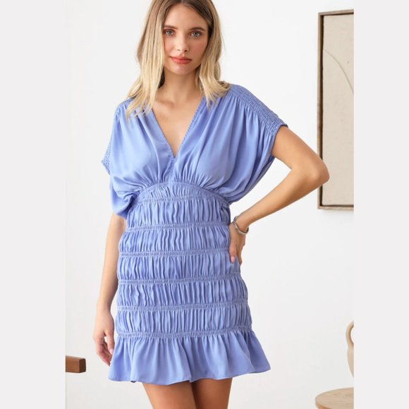 Ruched Tie Back Blue Dress - Picture 7 of 7